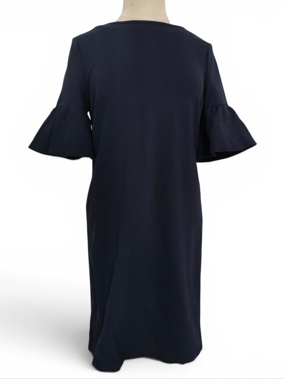Chico's Blue Ruffle Sleeve Ponte Dress 0 S Wedding Occasion Work Quiet Luxury